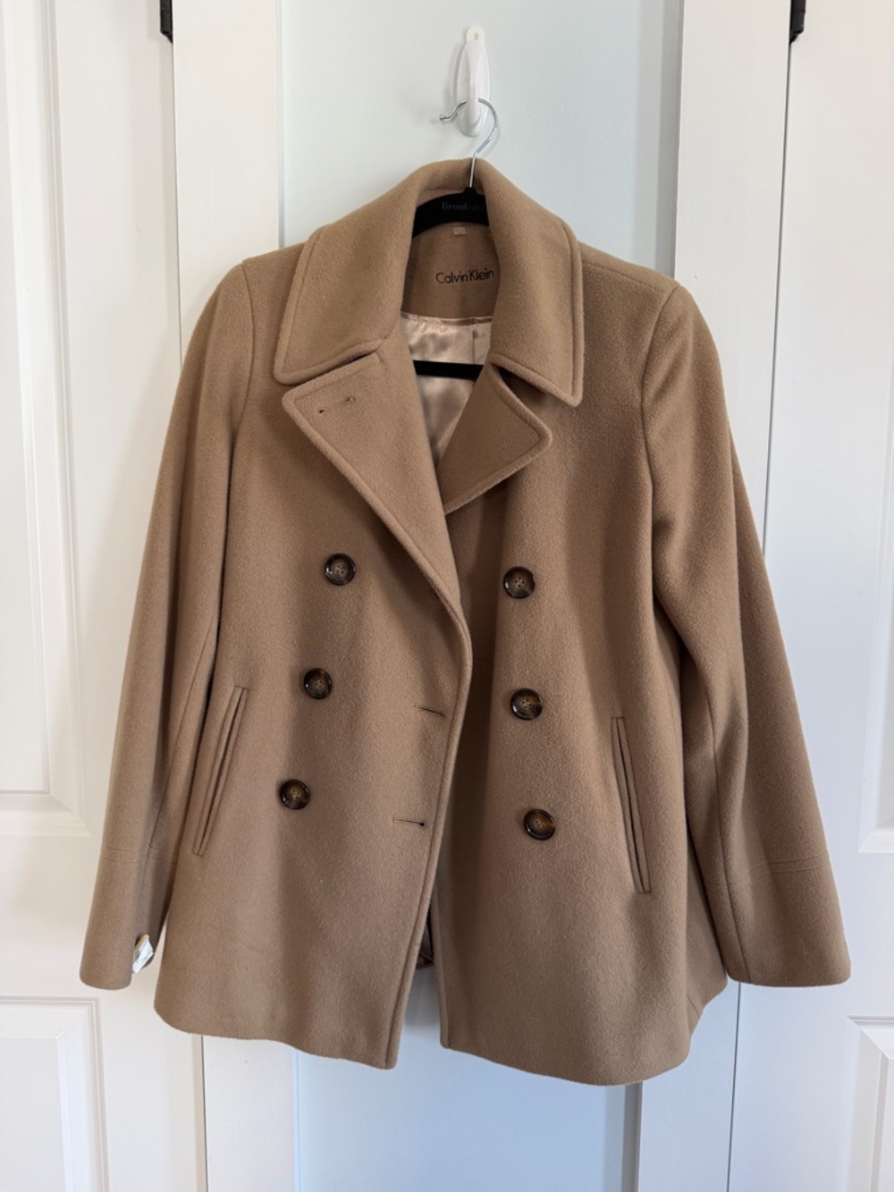 Calvin Klein Women's Camel Double-Breasted Peacoat